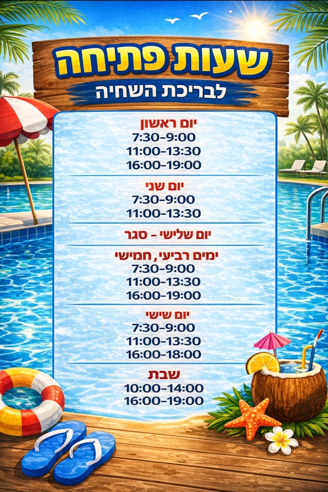 שעות פתיחת הבריכה